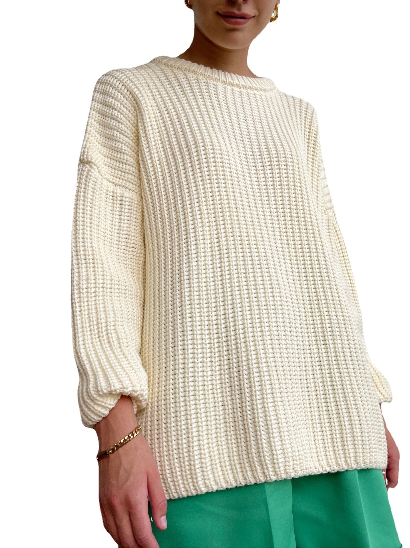 Suéter De Gran Tamaño Suelto Color Caramelo Suéter De Cuello Redondo Ropa De Mujer