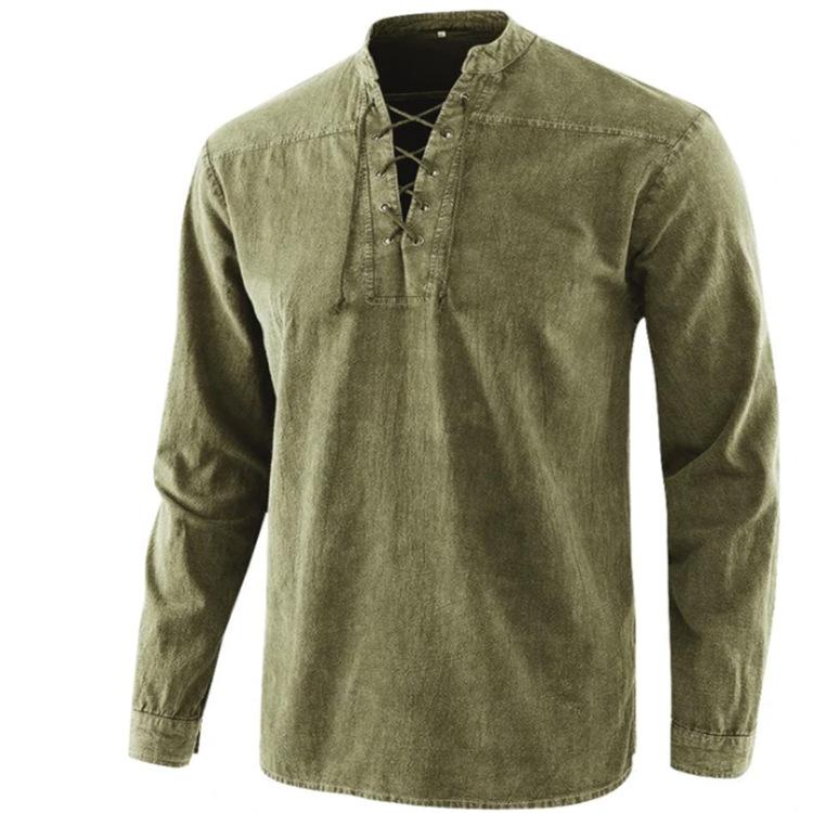 Nueva camisa holgada de cuello alto retro de color sólido