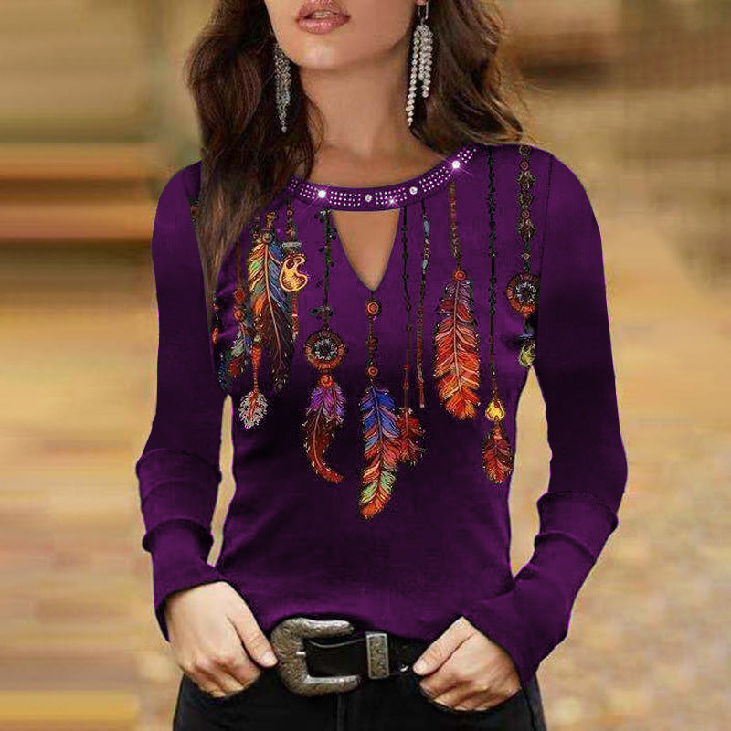 Camiseta Holgada De Manga Larga Con Cuello Redondo Y Hueco