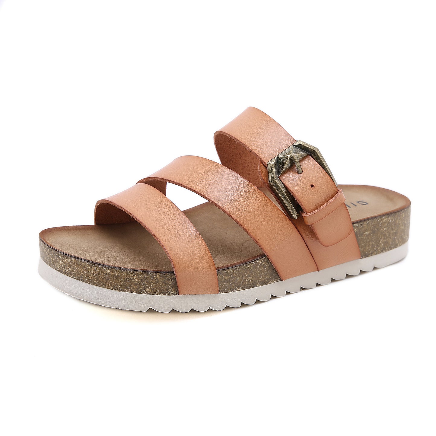 Sandalias Cómodas Antideslizantes Con Hebilla Metálica Y Suela De Madera