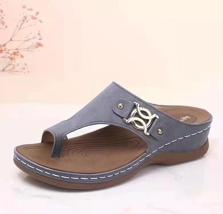 Sandalias De Cuña Abatibles Con Hebilla De Metal