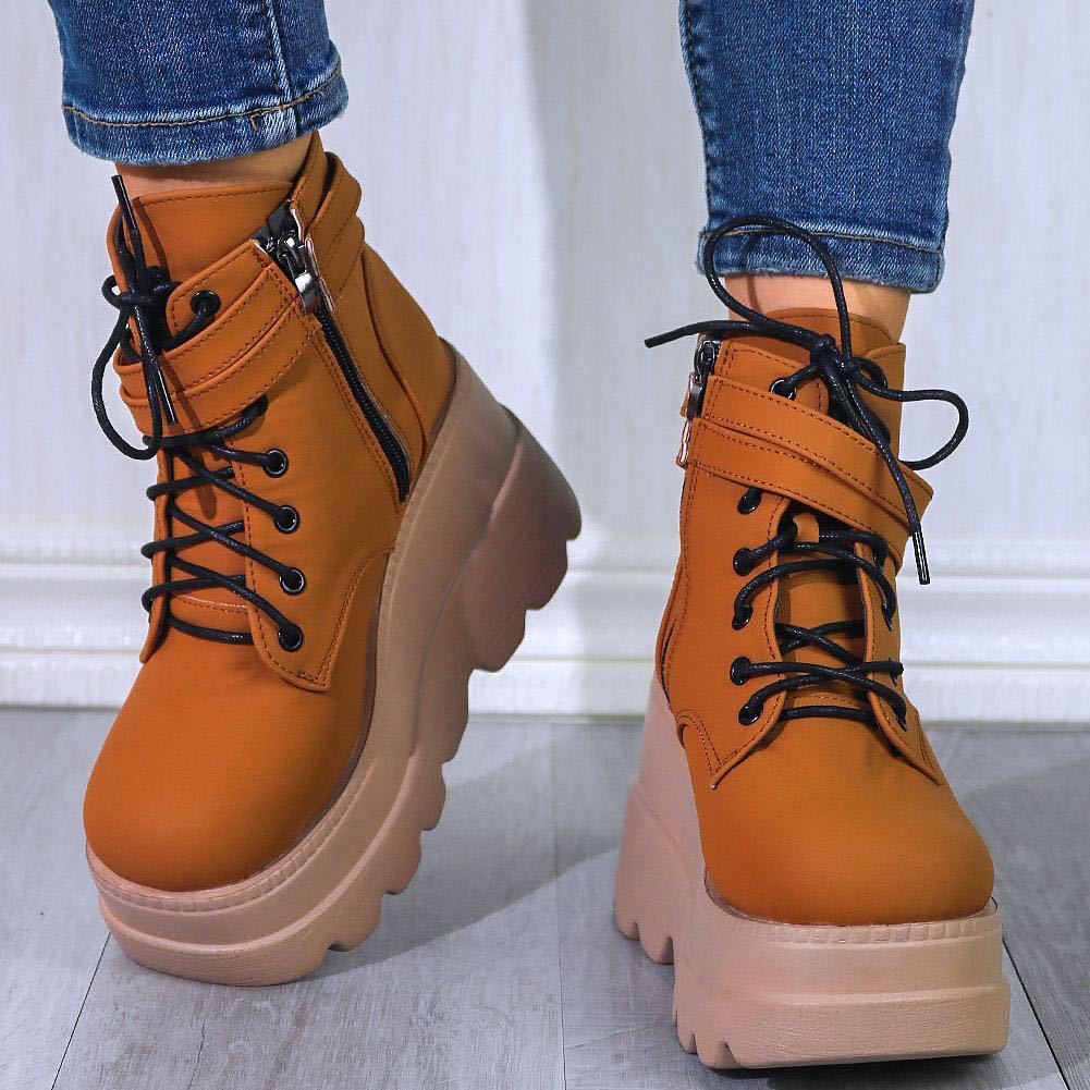Botas De Mujer Explosivas Invierno Nuevas Botas Cortas De Suela Gruesa De Punta Redonda Europea Y Americana Mujer