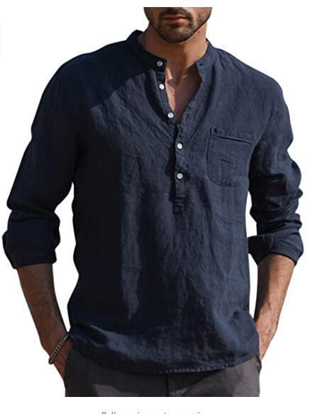 Camisa Casual De Lino De Playa Con Cuello De Pico
