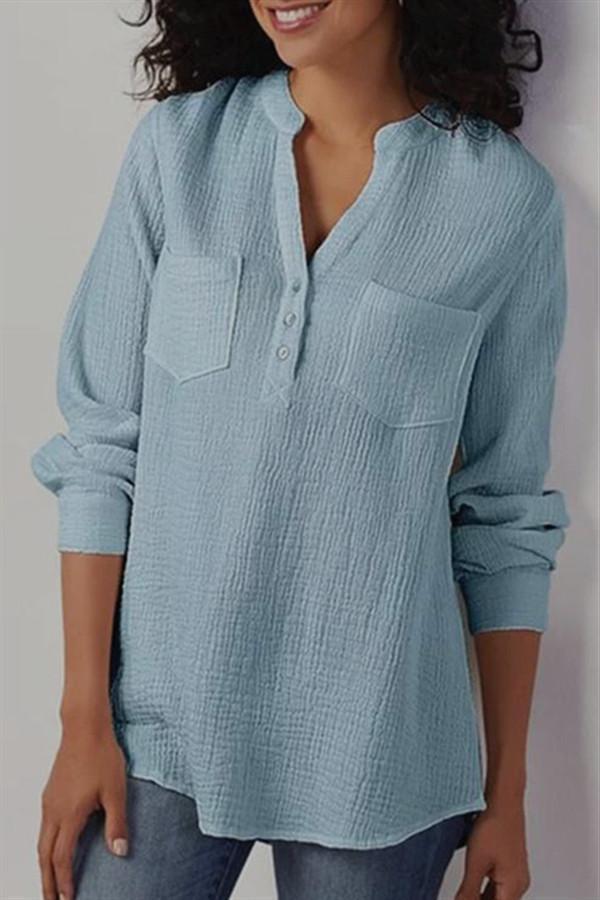 Blusa Holgada De Manga Larga De Algodón Y Lino