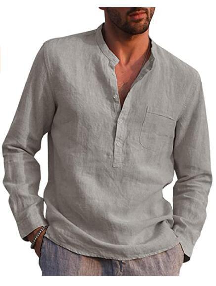 Camisa Casual De Lino De Playa Con Cuello De Pico