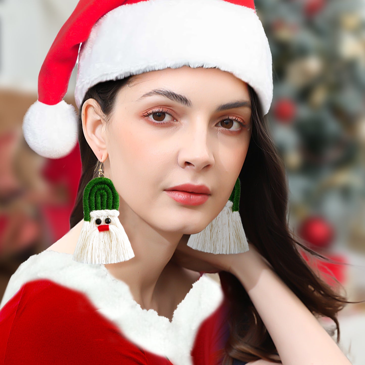 Pendientes De Navidad Europeos Y Americanos Mujer Creativa Comercio Exterior Dibujos Animados Navidad Bohemia Borla Tejiendo Pendientes Hechos A Mano