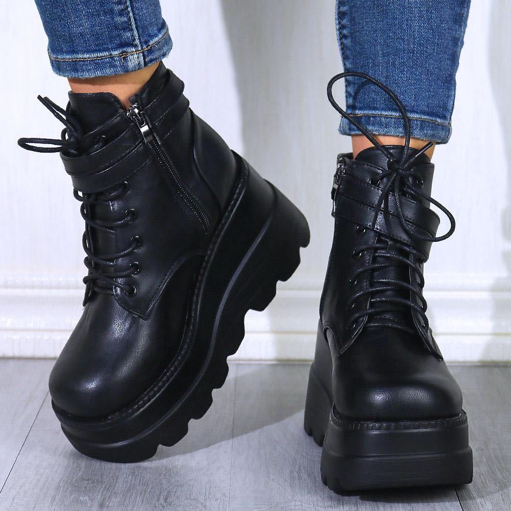 Botas De Mujer Explosivas Invierno Nuevas Botas Cortas De Suela Gruesa De Punta Redonda Europea Y Americana Mujer