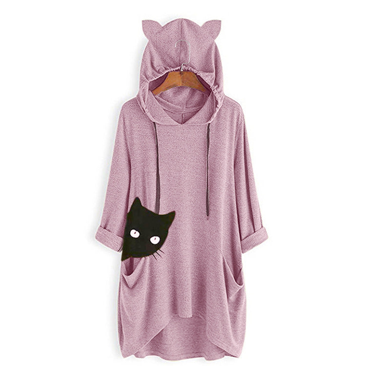Sudadera Con Capucha Y Manga Larga Estampada De Longitud Media