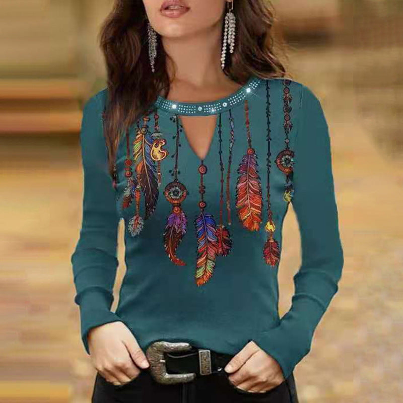Camiseta Holgada De Manga Larga Con Cuello Redondo Y Hueco
