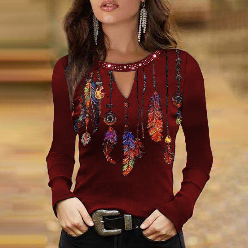 Camiseta Holgada De Manga Larga Con Cuello Redondo Y Hueco