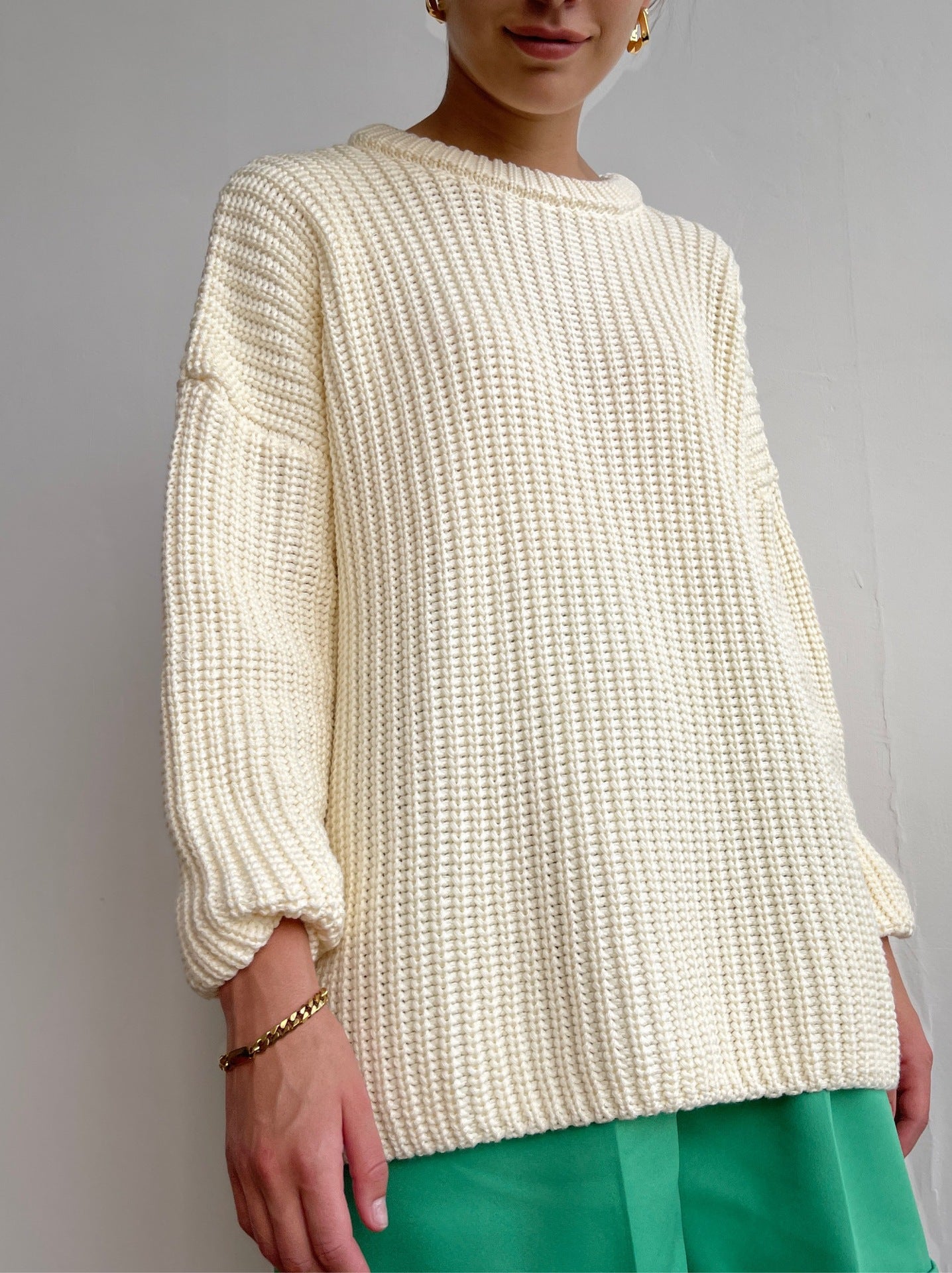 Suéter De Gran Tamaño Suelto Color Caramelo Suéter De Cuello Redondo Ropa De Mujer
