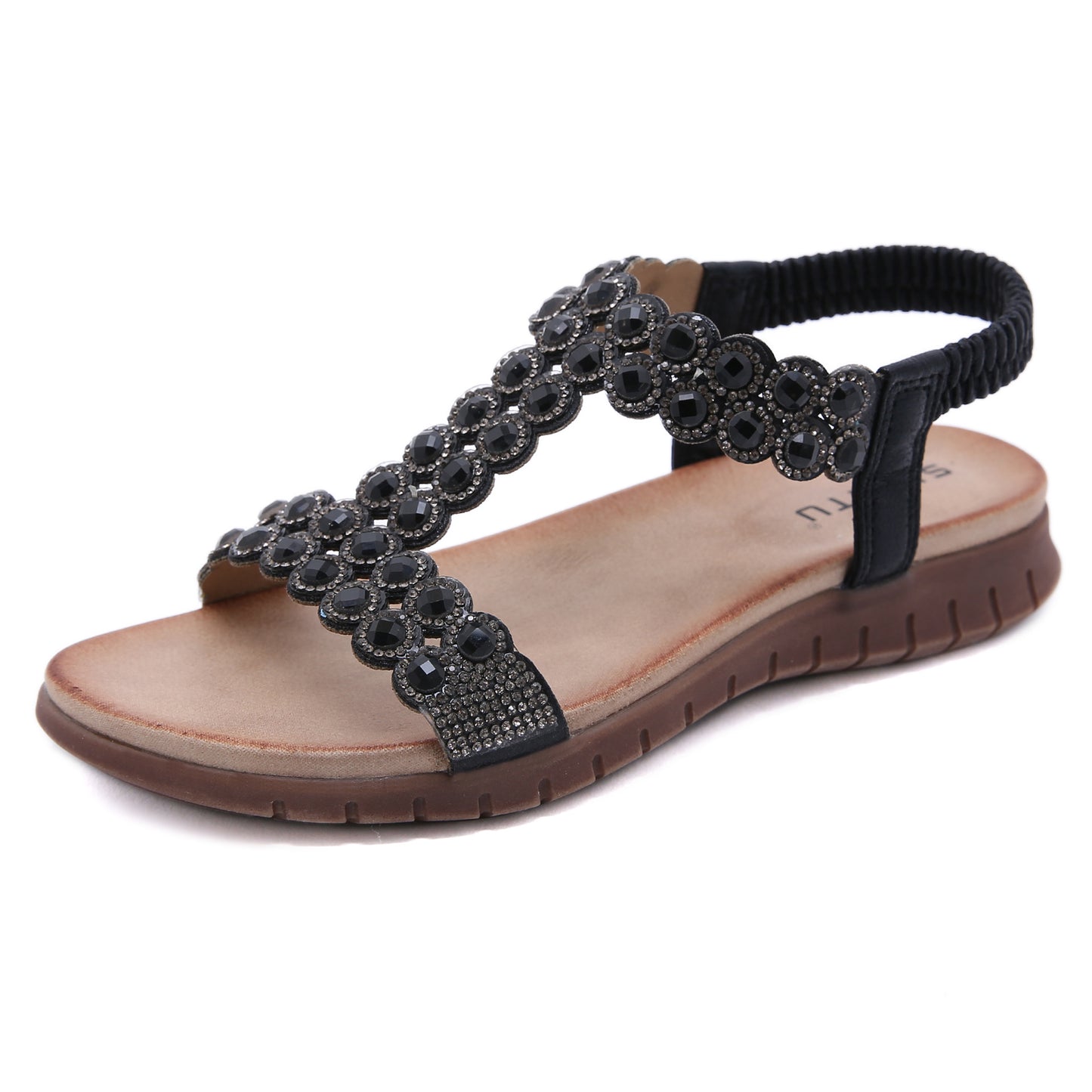 Zapatos De Mujer De Suela Suave De Gama Alta De Dos Tonos Con Hebilla De Diamantes De Imitación Con Cuentas Retro
