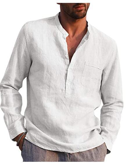 Camisa Casual De Lino De Playa Con Cuello De Pico