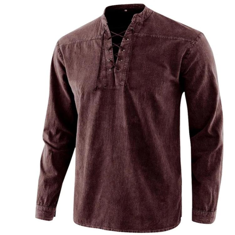Nueva camisa holgada de cuello alto retro de color sólido