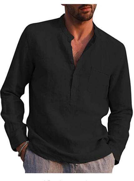 Camisa Casual De Lino De Playa Con Cuello De Pico