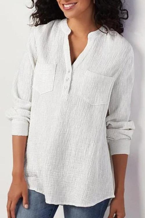 Blusa Holgada De Manga Larga De Algodón Y Lino