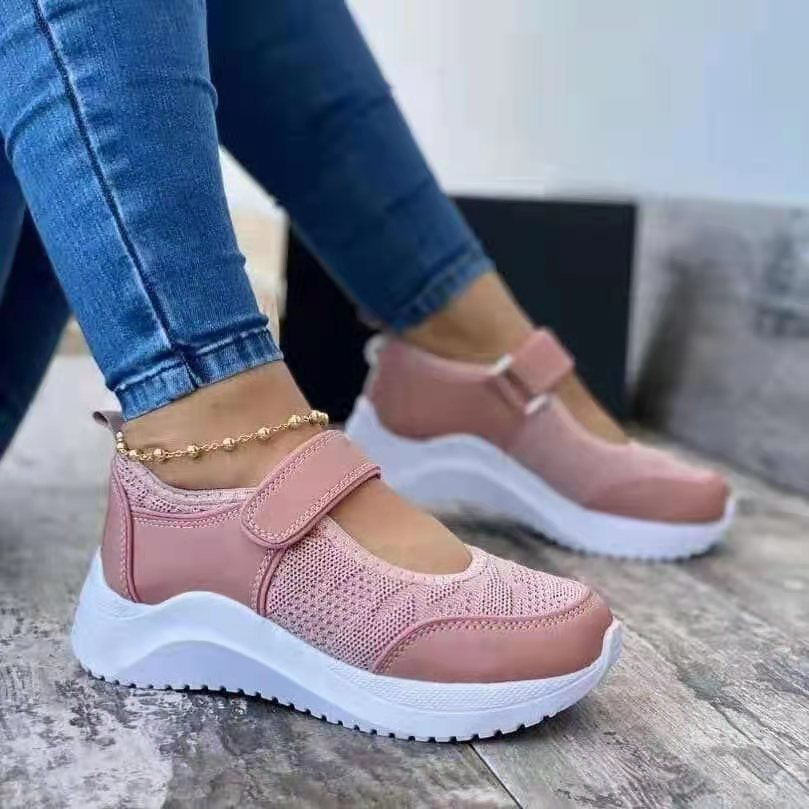 Zapatos de mujer de punto volador cómodos de suela gruesa