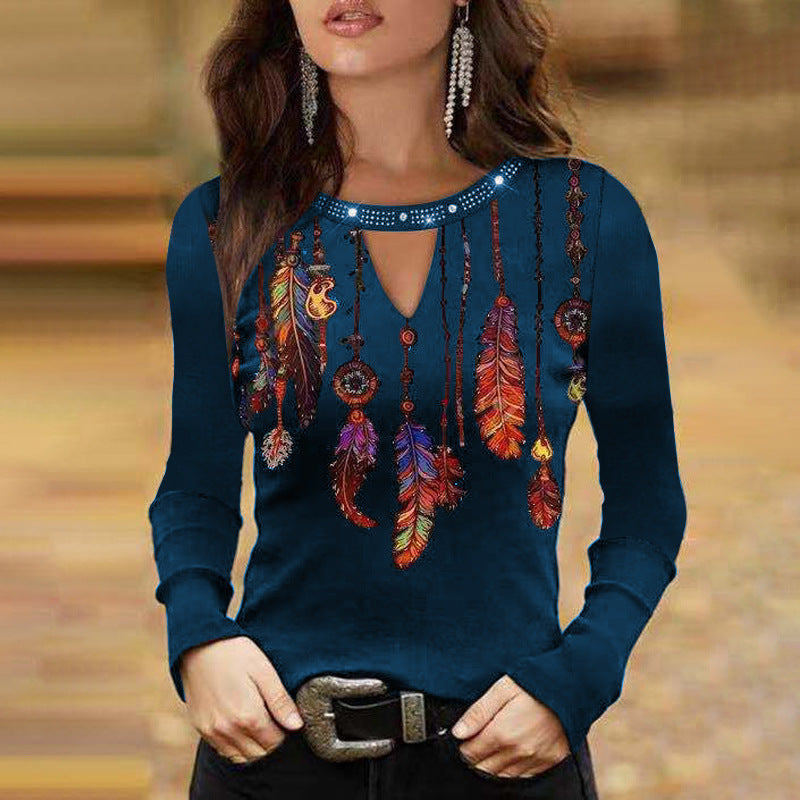 Camiseta Holgada De Manga Larga Con Cuello Redondo Y Hueco