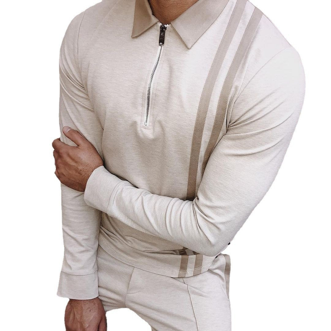 Nuevo Polo A Rayas Con Cremallera De Otoño