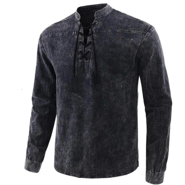 Nueva camisa holgada de cuello alto retro de color sólido