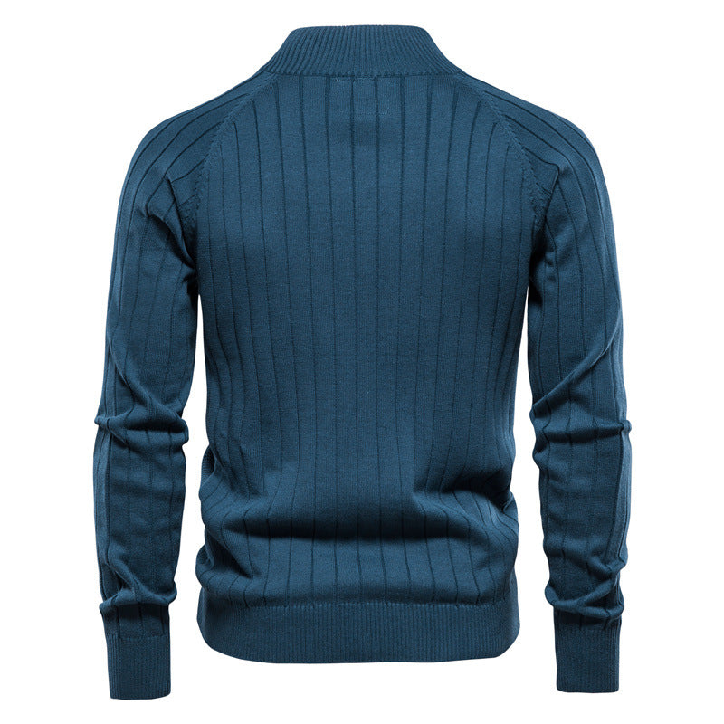 Suéter Casual De Moda Del Suéter Del Telar Jacquar De La Solapa Del Color Sólido De Los Hombres