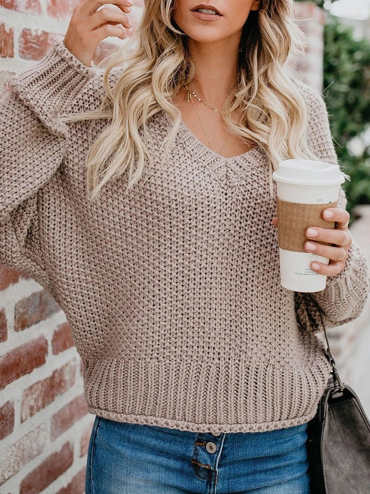 Suéter Con Cuello En V De Punto Suelto Europeo Y Americano De Nuevo Estilo De Otoño E Invierno