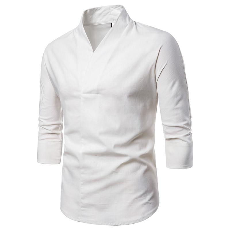 Ropa holgada de hombre de moda de manga tres cuartos de algodón y lino - MXbueno