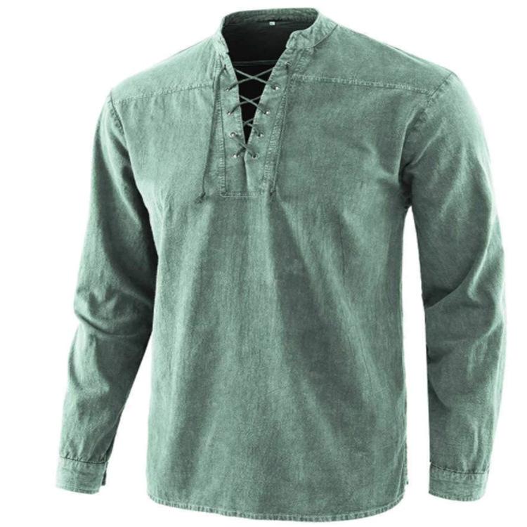 Nueva camisa holgada de cuello alto retro de color sólido