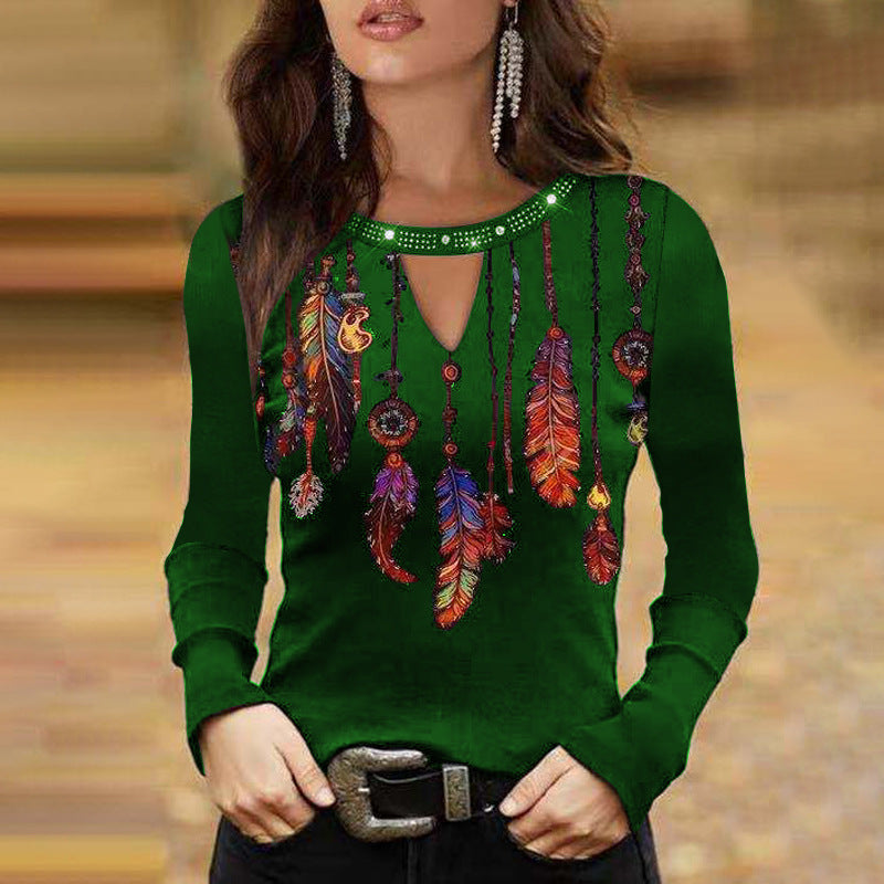Camiseta Holgada De Manga Larga Con Cuello Redondo Y Hueco