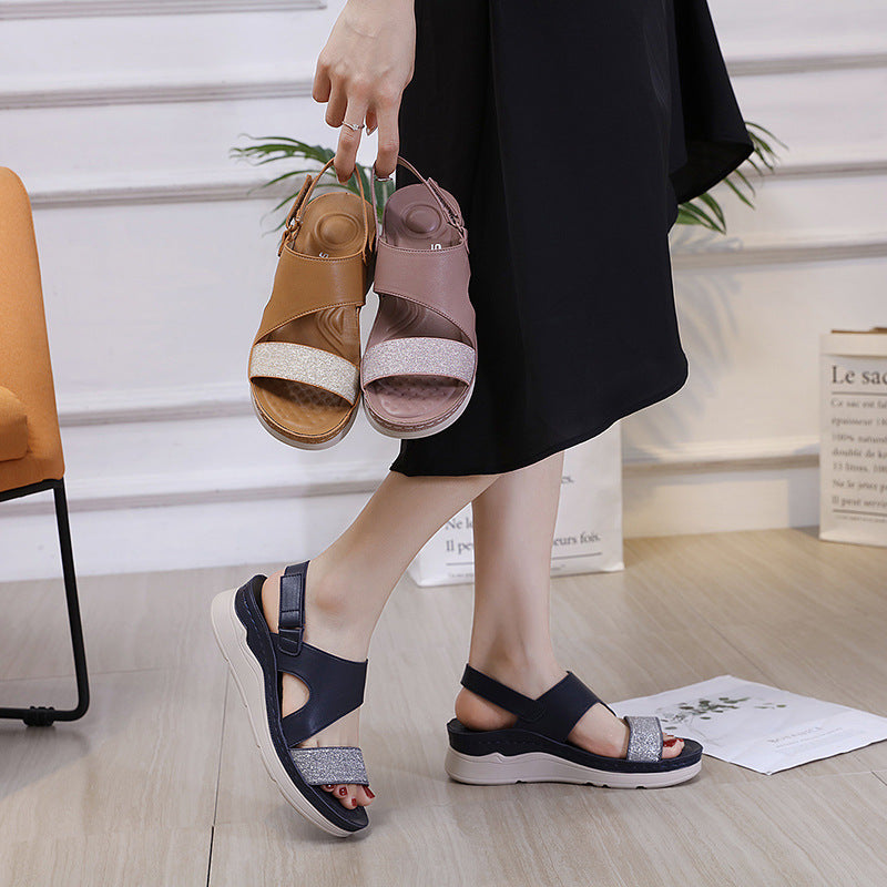 Sandalias De Mujer De Tacón De Cuña Casual De Velcro Ligero