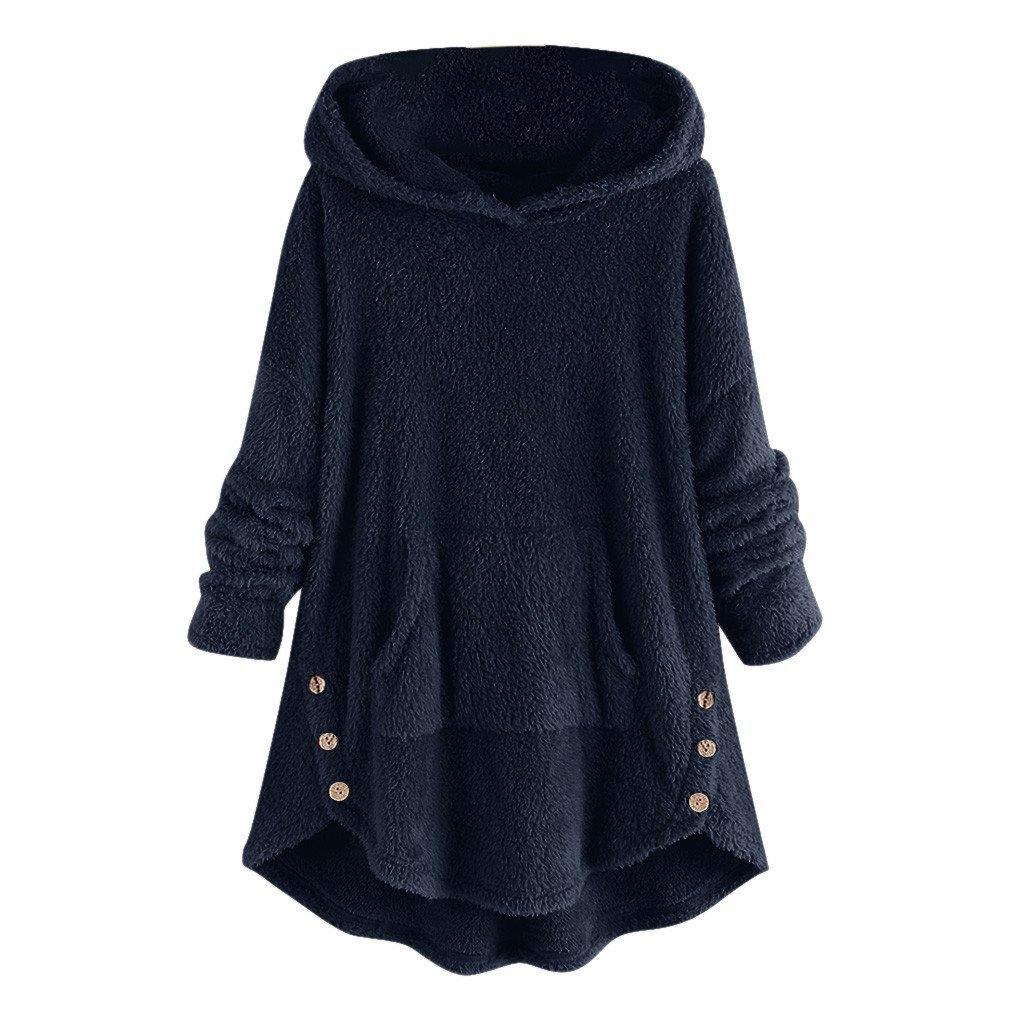 Sudaderas con capucha de gran tamaño para mujer camisetas tops Botón asimétrico - MXbueno