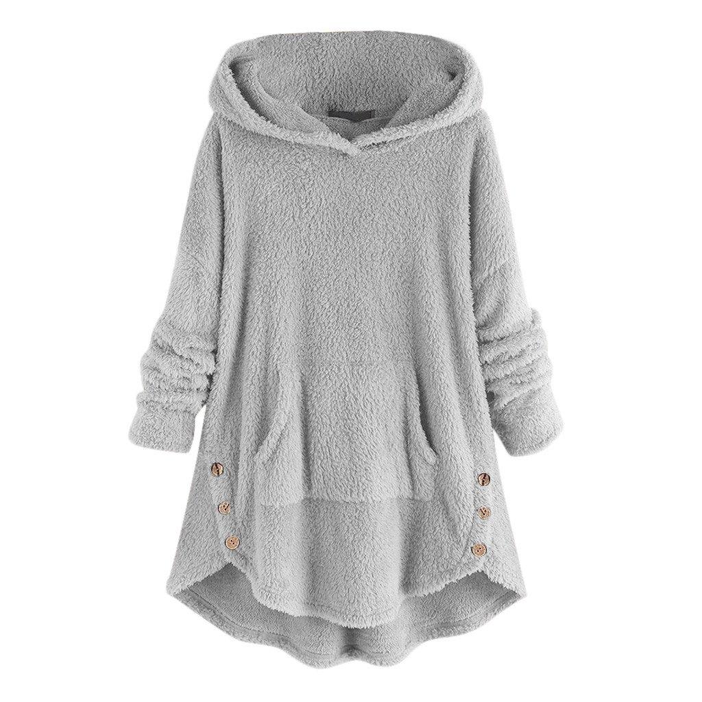Sudaderas con capucha de gran tamaño para mujer camisetas tops Botón asimétrico - MXbueno