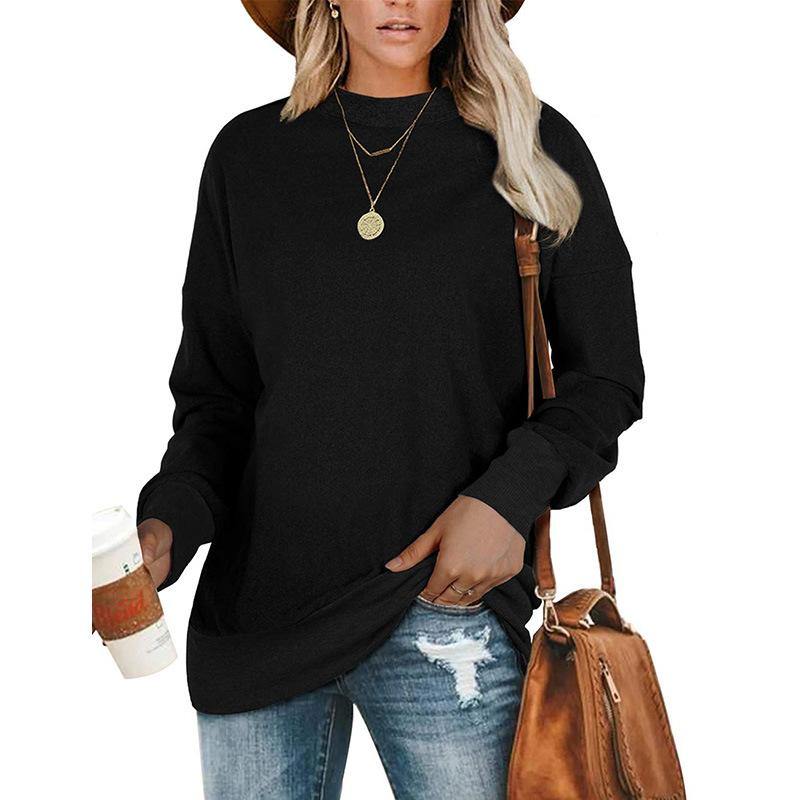 Camiseta de lana de manga larga de color sólido con cuello redondo - MXbueno
