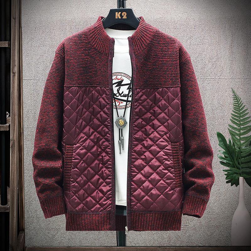 Chaqueta de punto de manga larga informal con bolsillo inclinado de algodón de punto con cremallera para hombre - MXbueno