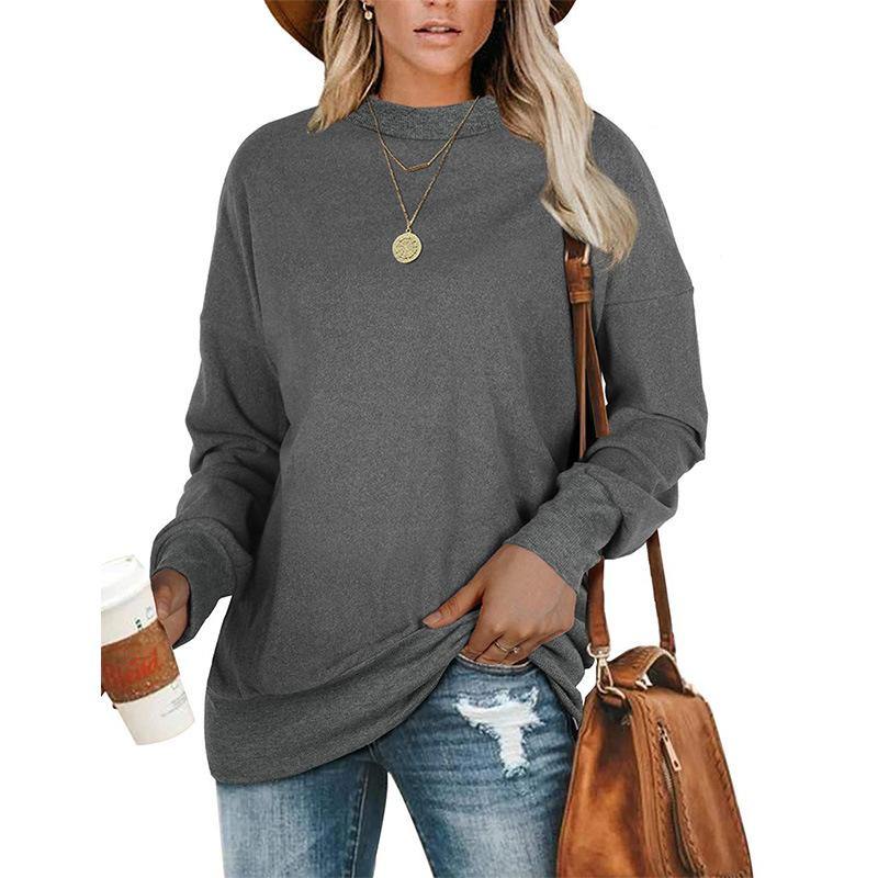 Camiseta de lana de manga larga de color sólido con cuello redondo - MXbueno