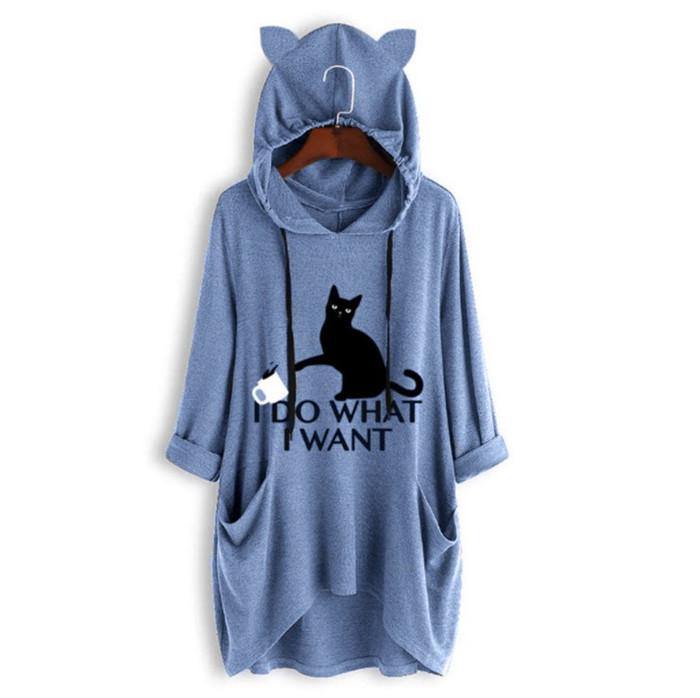 SUDADERA CON CAPUCHA DE GRAN TAMAÑO CON OREJAS DE GATO - MXbueno