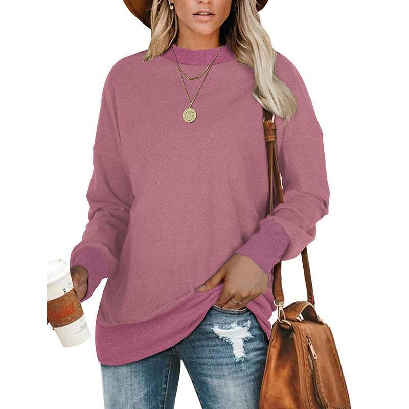 Camiseta de lana de manga larga de color sólido con cuello redondo - MXbueno