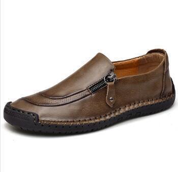 Zapatos de cuero con cremallera y pespuntes a mano slip on para hombres y mujeres - MXbueno