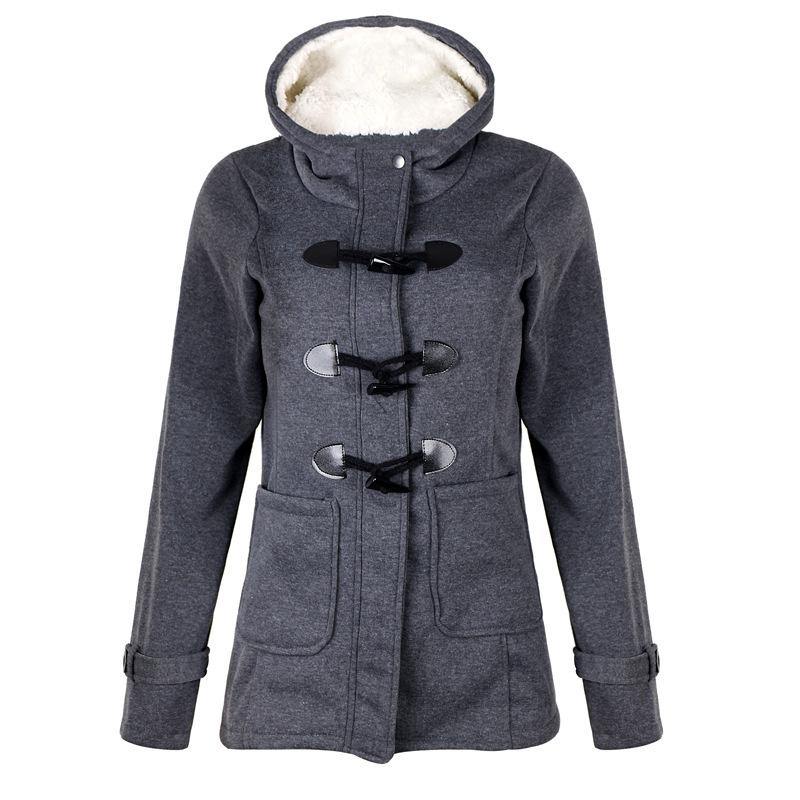 ¡GRAN OFERTA DE SÓLO ESTA SEMANA!Chaqueta de manga larga con capucha de bolsillo con hebilla de cuerno para mujer - MXbueno