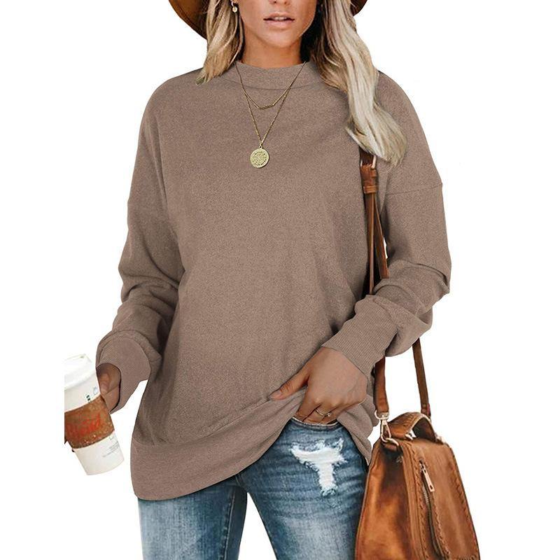 Camiseta de lana de manga larga de color sólido con cuello redondo - MXbueno
