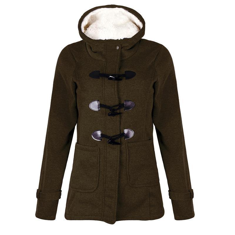 ¡GRAN OFERTA DE SÓLO ESTA SEMANA!Chaqueta de manga larga con capucha de bolsillo con hebilla de cuerno para mujer - MXbueno