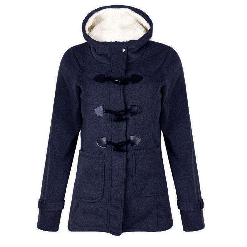 ¡GRAN OFERTA DE SÓLO ESTA SEMANA!Chaqueta de manga larga con capucha de bolsillo con hebilla de cuerno para mujer - MXbueno