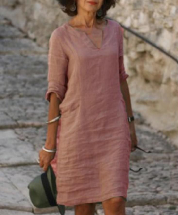 VESTIDO DE CUELLO EN V DE ALGODÓN