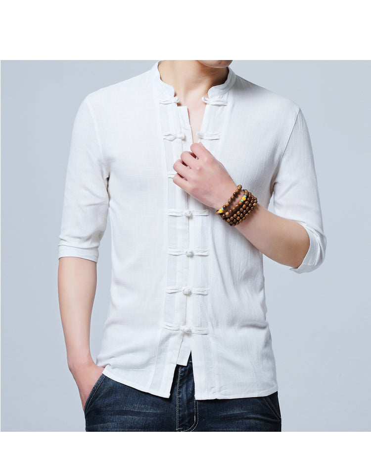 Camisa Fidenzio de lino con el estilo de tradición japón