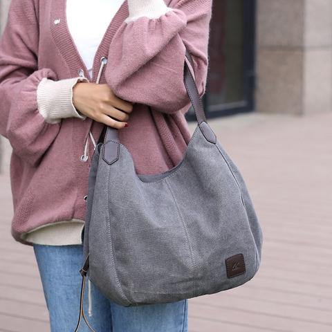 BOLSO DE HOMBRO DE LONA CON COMPARTIMENTOS TRIPLES - MXbueno