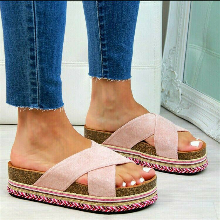 Sandalias De Playa Con Plataforma Cruzada Para Mujer