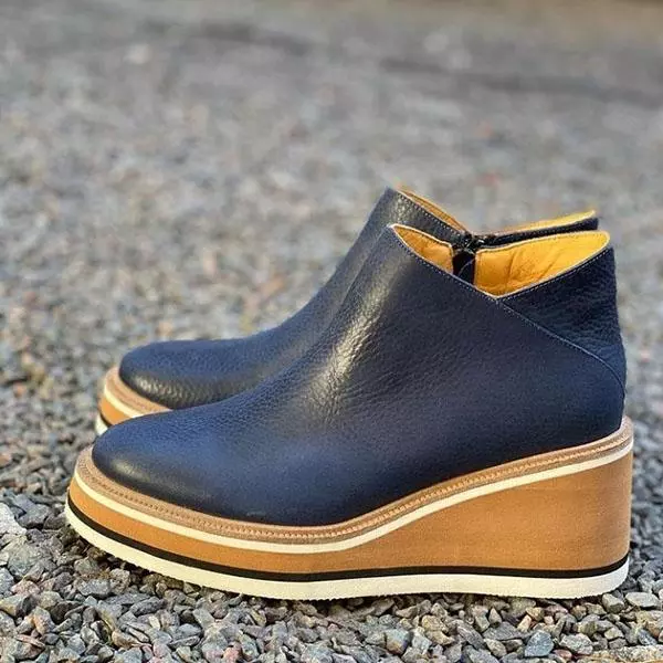 Botines Con Cuña De Colores Sólidos Premium Para Mujer