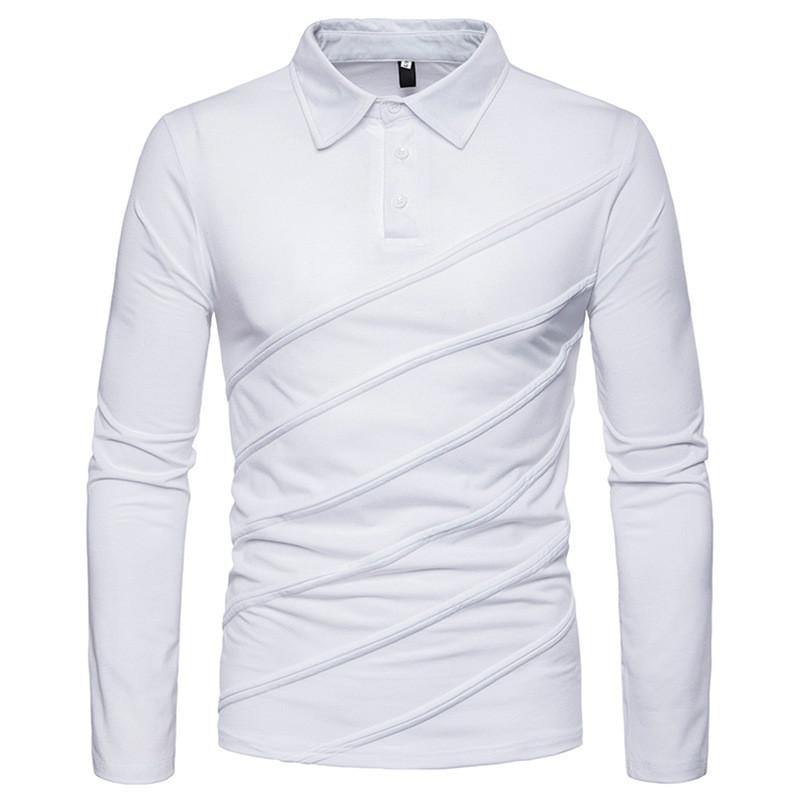 POLO de solapa de manga larga con costuras para hombre - MXbueno