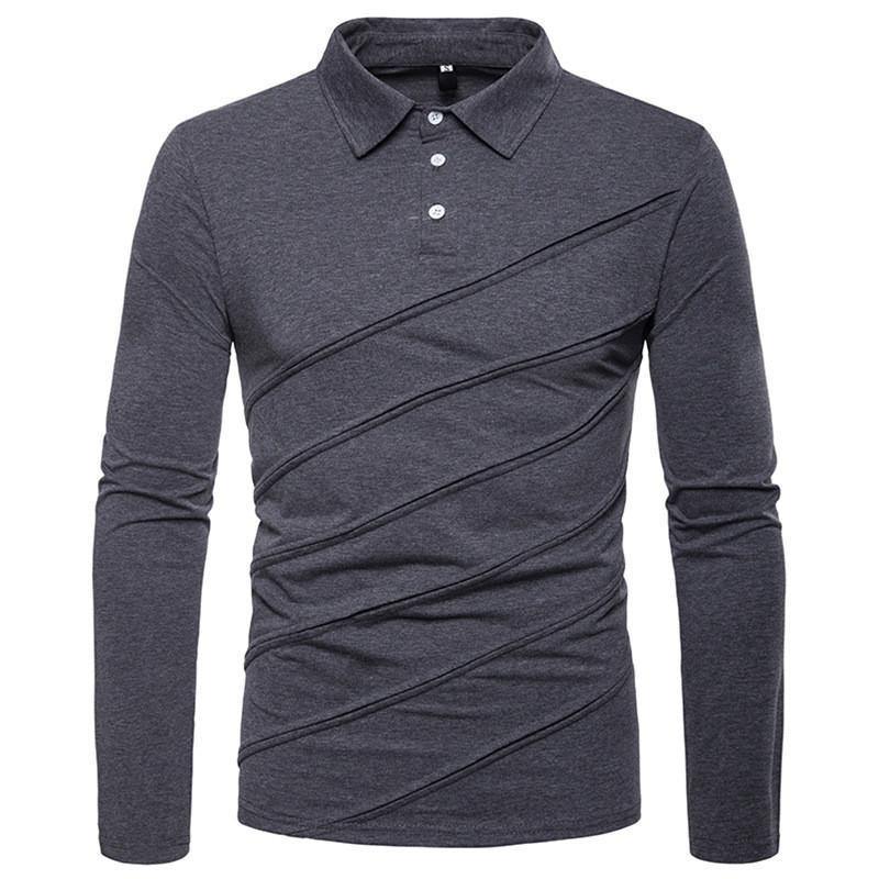 POLO de solapa de manga larga con costuras para hombre - MXbueno