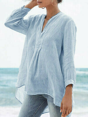 Blusa Holgada Informal Con Cuello En V Para Mujer De Colores Sólidos